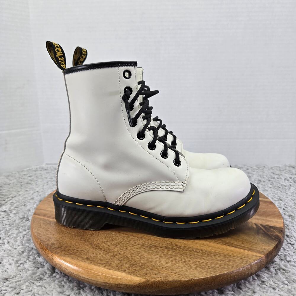 Dr. Martens Womens 6 1460 Smooth Leather White Lace Up Casual Y2K Combat Boots - Picture 3 of 13
